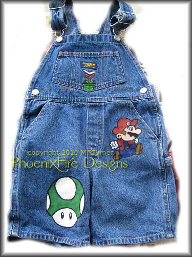 Handpainted Super Mario Brothers Denim Overalls for Little Girl