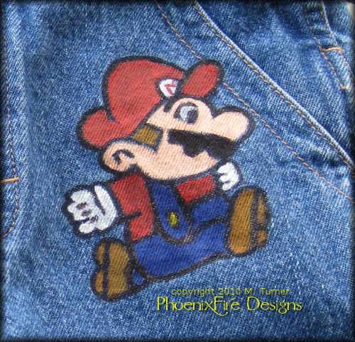 Handpainted Super Mario Brothers Denim Overalls for Little Girl