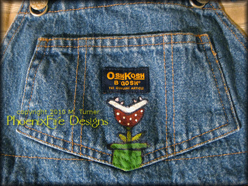 Handpainted Super Mario Brothers Denim Overalls for Little Girl