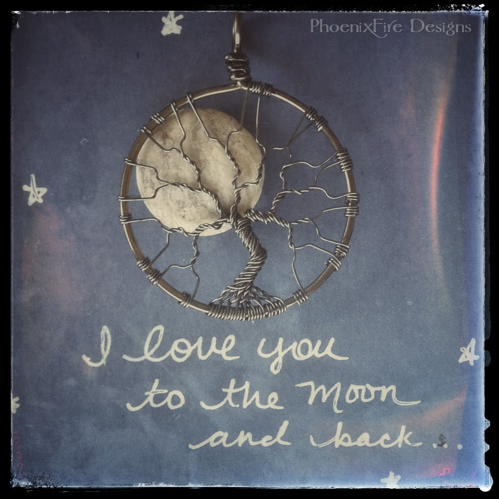 Handmade gunmetal wire wrapped feldspar full moon tree of life pendant wire wrapped by PhoenixFire Designs on etsy.