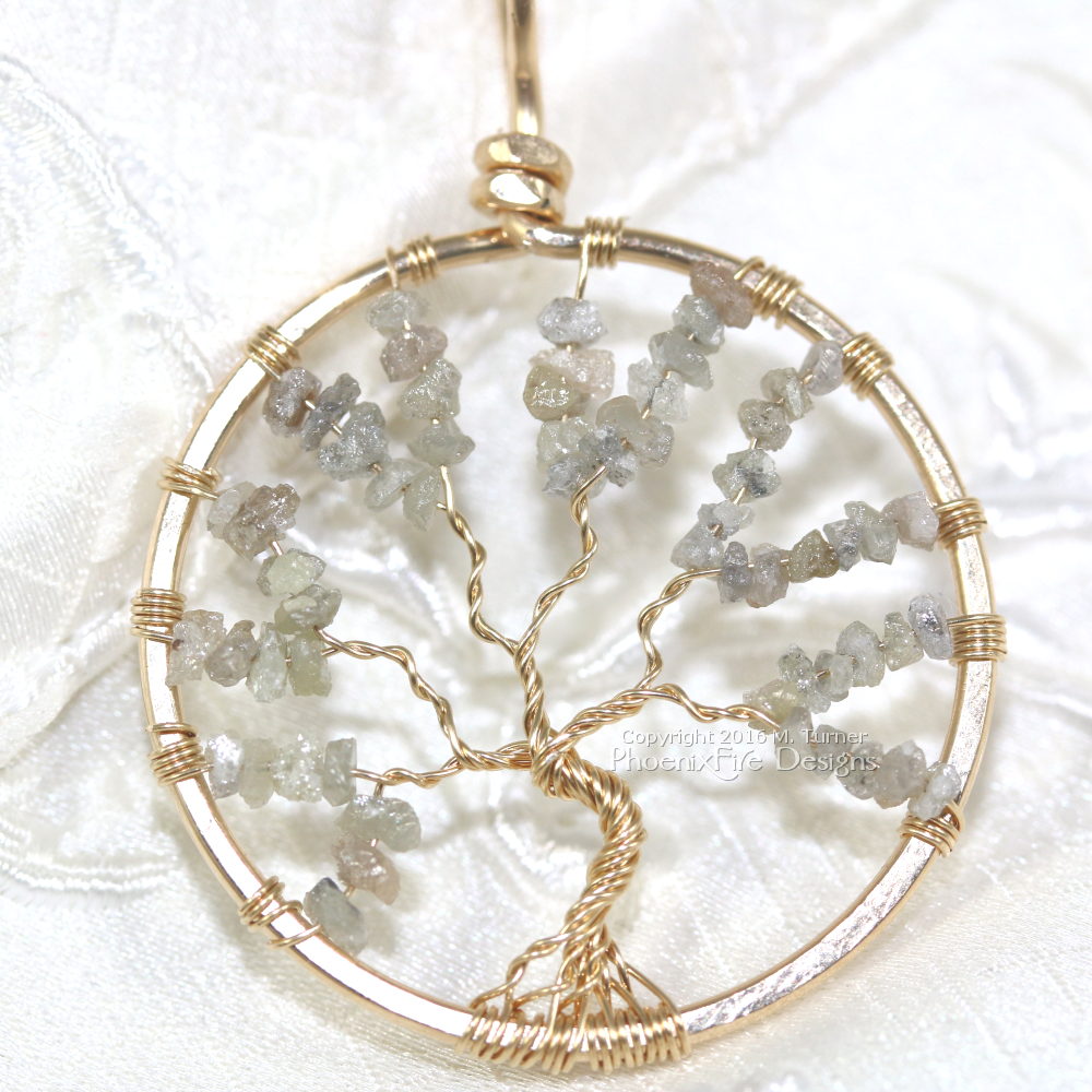 Stunning 14k gf diamond tree of life pendant, gold diamond jewelry, diamond necklace, gift idea for her, anniversary gift idea, something special, birthstone jewelry, april birthday, natural rough diamond pendant,  handmade unique ooak jewelry etsy by PhoenixFire Designs