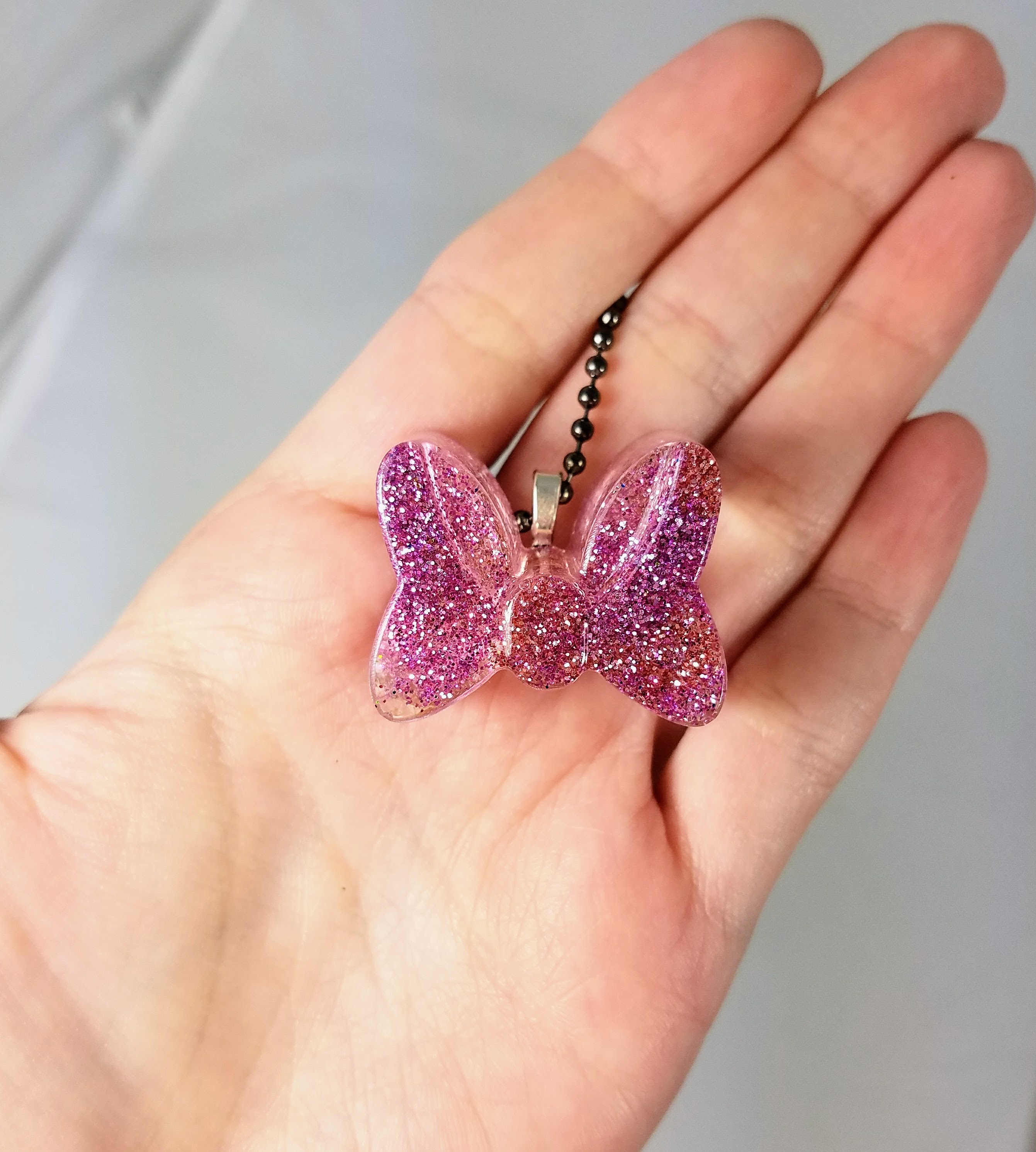 pink glitter minnie bow necklace pendant handmade resin pendant