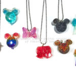 Mickey ear balloons, mickey premium bar, mickey shorts, minnie bow, cinderella castle, handmade resin rainbow glitter pendants by PhoenixFire Designs