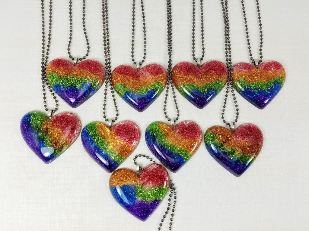 Pride necklace, rainbow glitter heart necklaces, lgbt symbol, st. pete pride, love is love