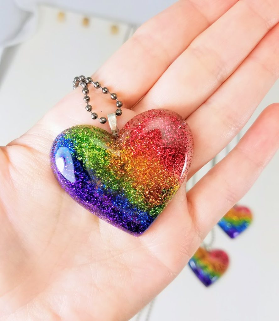 Pride necklace, rainbow glitter heart necklaces, lgbt symbol, st. pete pride, love is love