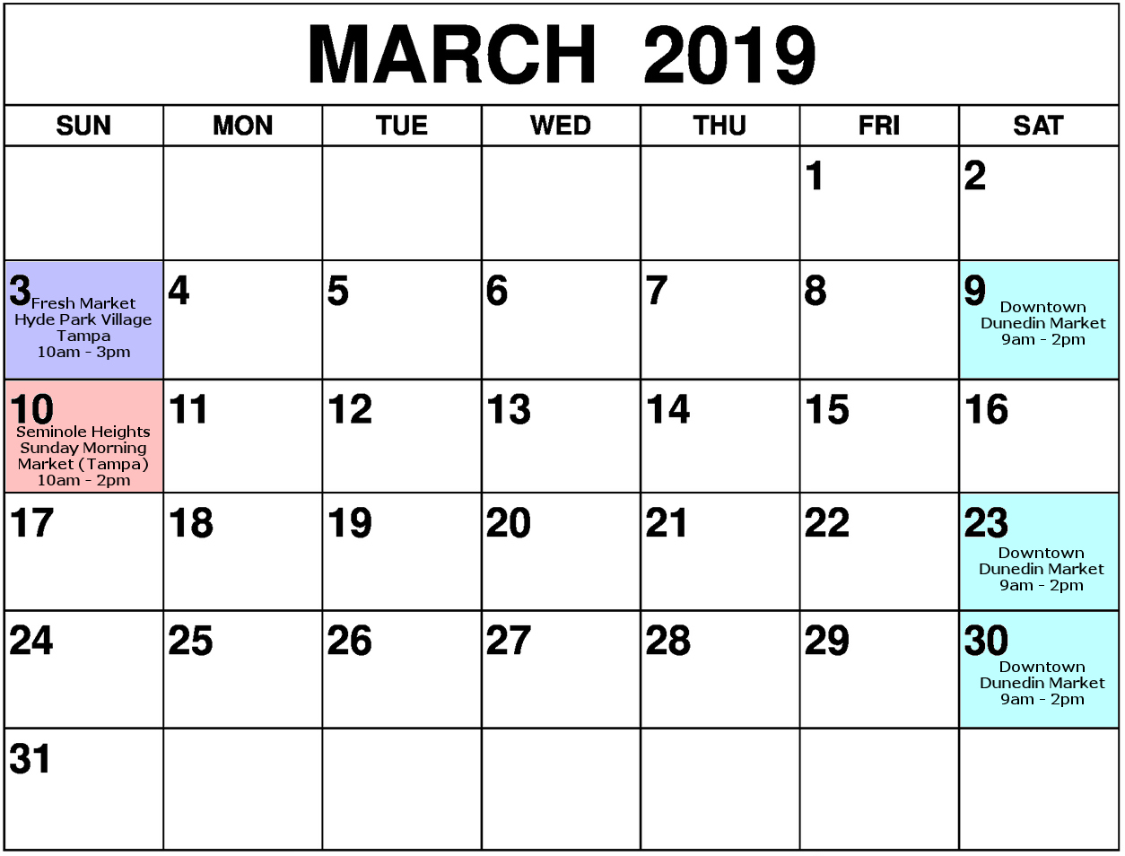 PhoenixFire Designs March 2019 in person event show Schedule