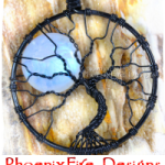 Black Wire Wrapped Natural Rainbow Moonstone Full Moon Tree of Life Pendant by PhoenixFire Designs