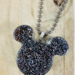 mickey ears glitter necklace, handmade black glitter pendant, handmade resin disney pendant