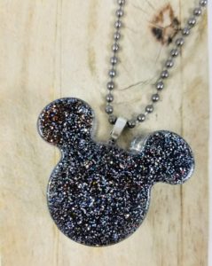 mickey ears glitter necklace, handmade black glitter pendant, handmade resin disney pendant