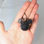 mickey ears glitter necklace, handmade black glitter pendant, handmade resin disney pendant