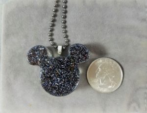 mickey ears glitter necklace, handmade black glitter pendant, handmade resin disney pendant