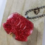 Red glitter mickey shorts necklace, handmade resin pendant
