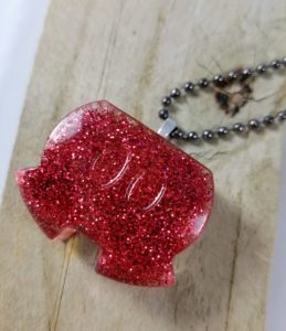 Red glitter mickey shorts necklace, handmade resin pendant