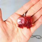 Red glitter mickey shorts necklace, handmade resin pendant