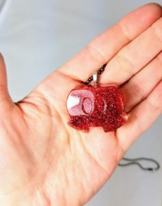 Red glitter mickey shorts necklace, handmade resin pendant